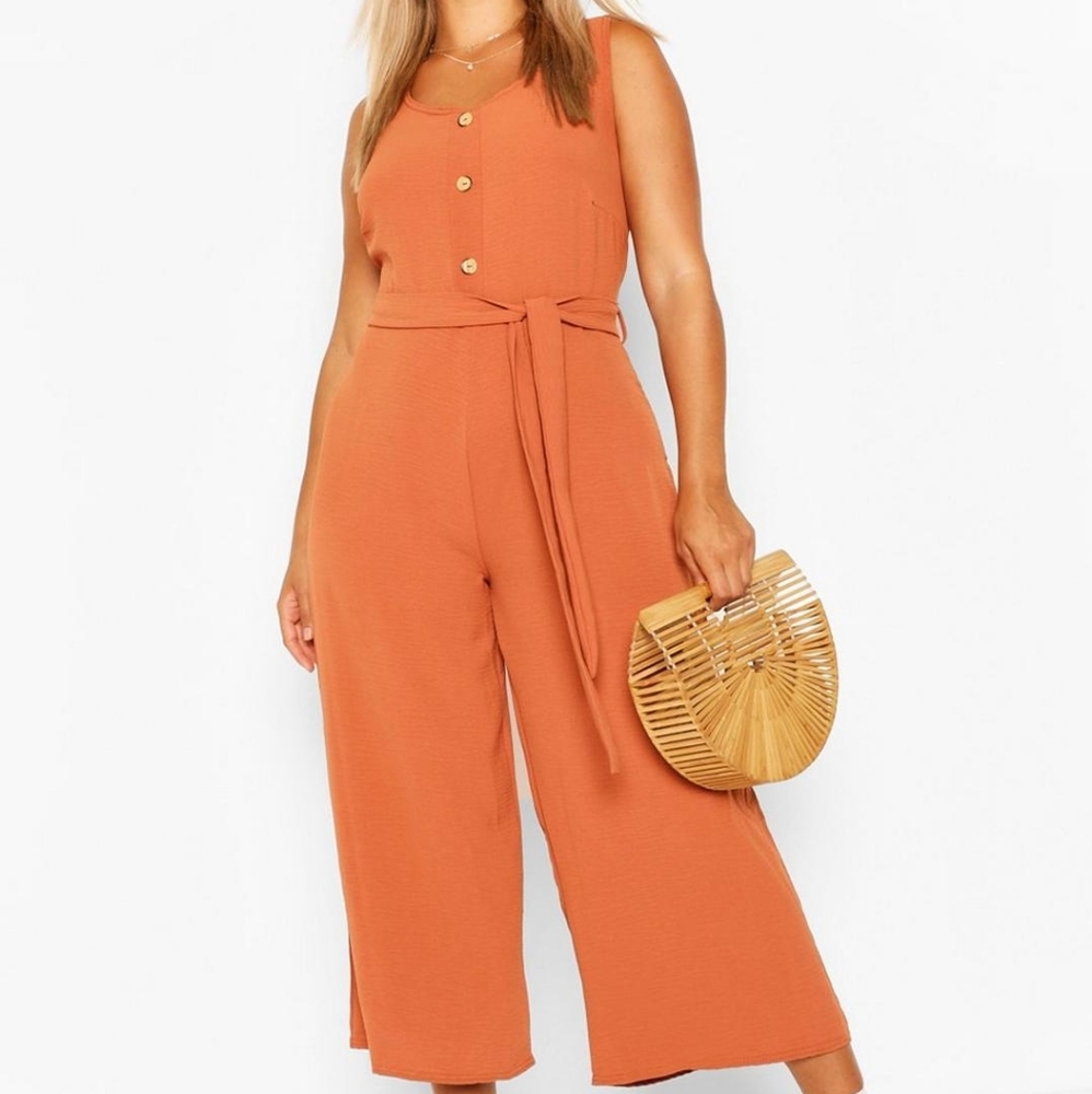Linen look culotte jumpsuit